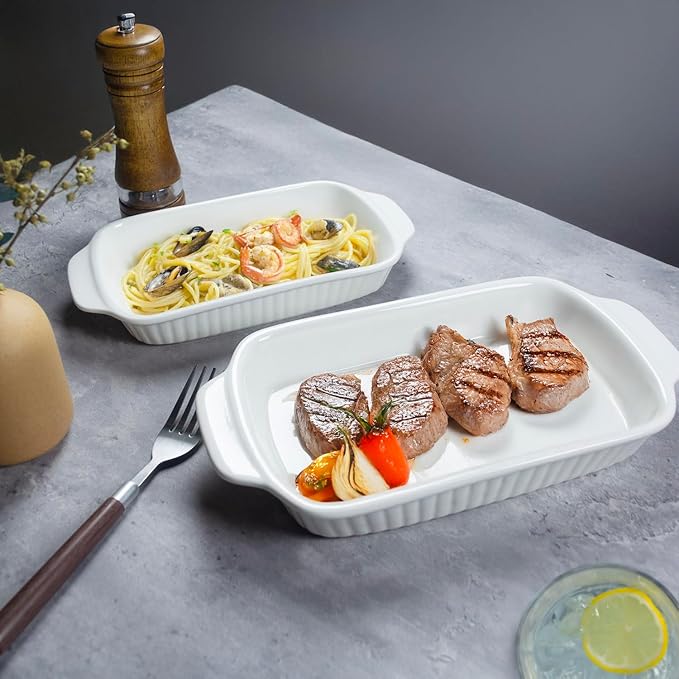 Ceramic Casserole Dishes, Small Au Gratin Baking Dish 9 x 6, Set of 4, 23 Oz with Handles, Pans Set for Oven Roasting for 1 or 2 person servings, Lasagna, Pie, Gratin, for Kitchen, Home