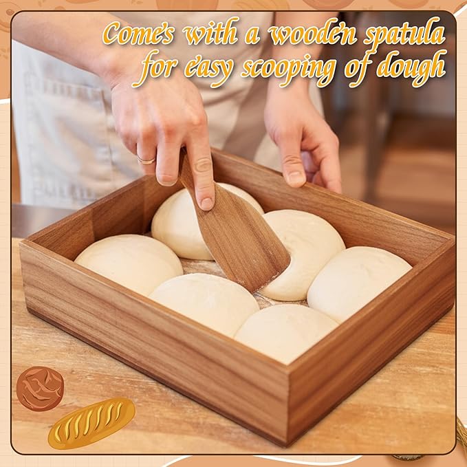 Remerry 2 Wooden Pizza Dough Proofing Box with 1 Lid, 1 Scraper Set 16" x 12" x 9" Stackable Dough Pizza Proofing Box Container for Home, Mobile, or Pizzeria