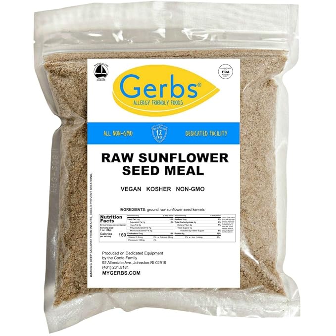 Gerbs Sunflower Seed Meal 4 lbs. - Finely Ground, No Artificial Additives, Resealable Bag - Rich, Earthy Texture for Baking & Blending - Allergen-Aware Practices
