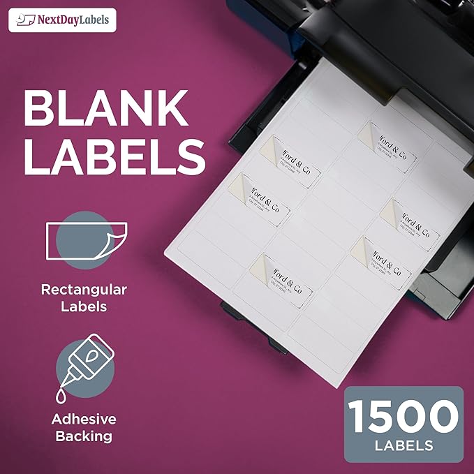 NextDayLabels - Laser/Ink Jet White Labels (2-5/8" x 1" - 30 Per Page | 7,500 Labels)