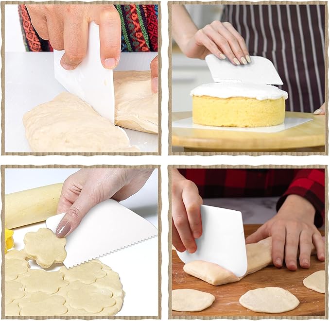 7 PCS Plastic Bowl Scrapers for Bread Dough, Flexible Cake Scraper Smoother, Plastic Bench Dough Bread Scraper, Flexible Cake Decorating Tools Bench Spatula for Baking Birthday DIY Kitchen
