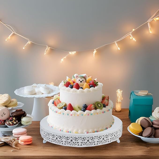 MTJYQTF White Cake Stand Set - 16 in Metal Round Cupcake Dessert Stand with Cake Cutting & Cake Spatula for Party, Candy Table Display for Wedding Birthday Baby Shower CS003-16pan-white