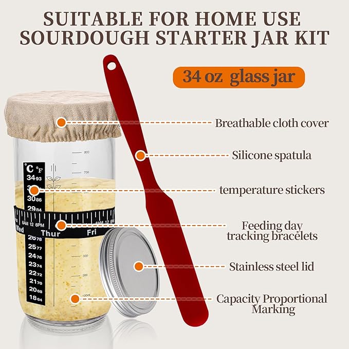 Banneton Bread Proofing Basket Sourdough Starter Kit, 34oz Sourdough Jar, 2 Silicone Proofing Bowls, Bread Sling Mat, Silicone Spatula, Dough Whisk, Complete Bread Making Kit (GREEN)