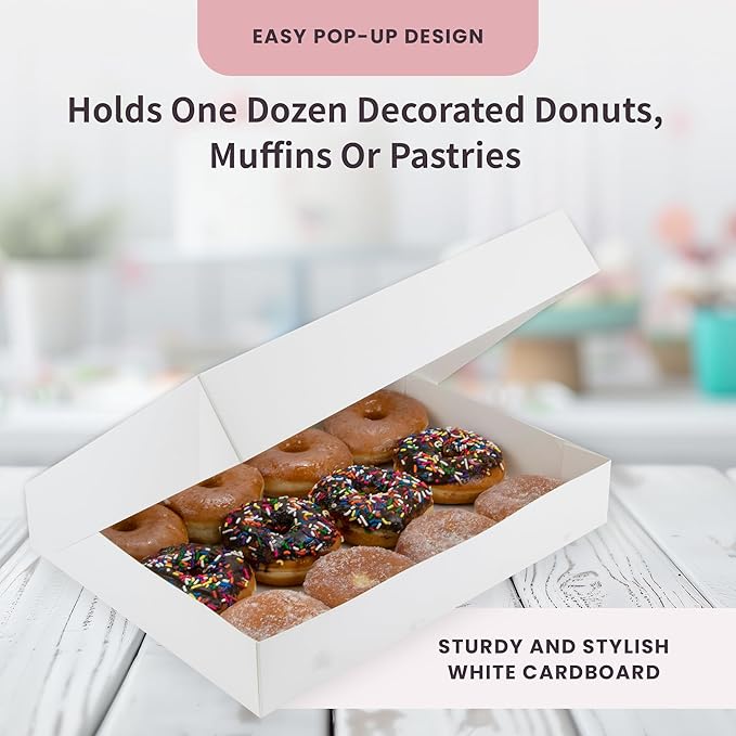 FC Meyer Bakery Boxes - Dozen Donut Box, Easy Pop-Up Design, Hold One Dozen Decorated Donuts, Muffins Or Pastries, Ideal for Sandwich Catering, Made In USA, Size 16 x 12 x 2.5 (Pack of 50)