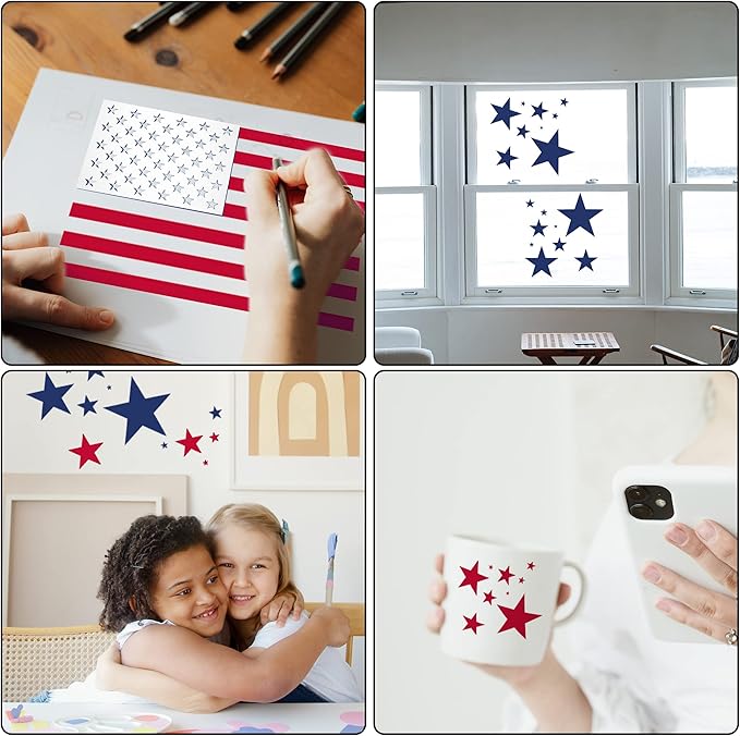 American Flag 50 Stars Stencil Template Large Plastic Reusable Star Stencil Template for Painting on Wood Paper Fabric Glass Wall Independence Day Project DIY Crafts(5 Pieces)