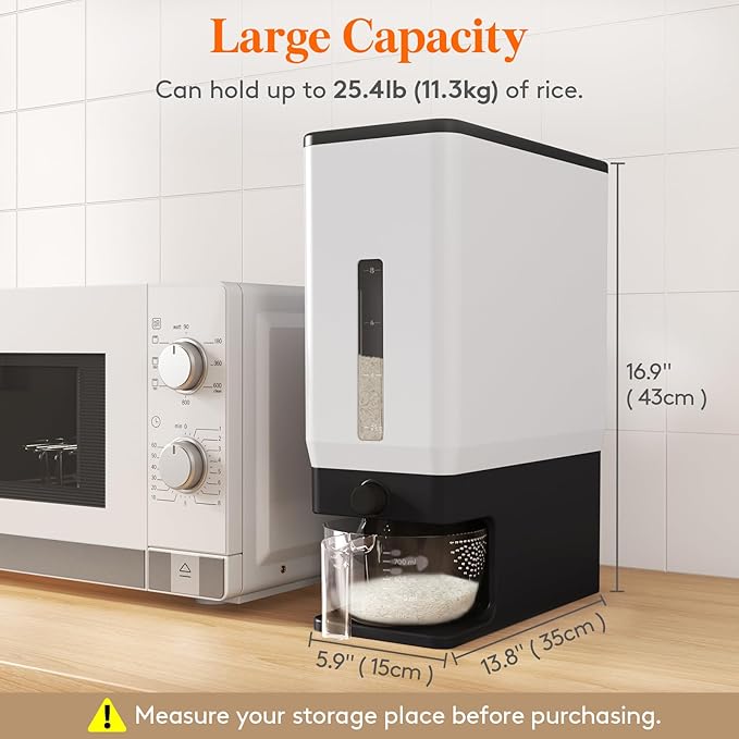 Lifewit 3 Pack Rice Dispenser 25 Lbs(11.3kg), Rice Storage Container Sealed Moisture Proof with Measuring Cup for Kitchen Pantry Household, BPA-Free, Black