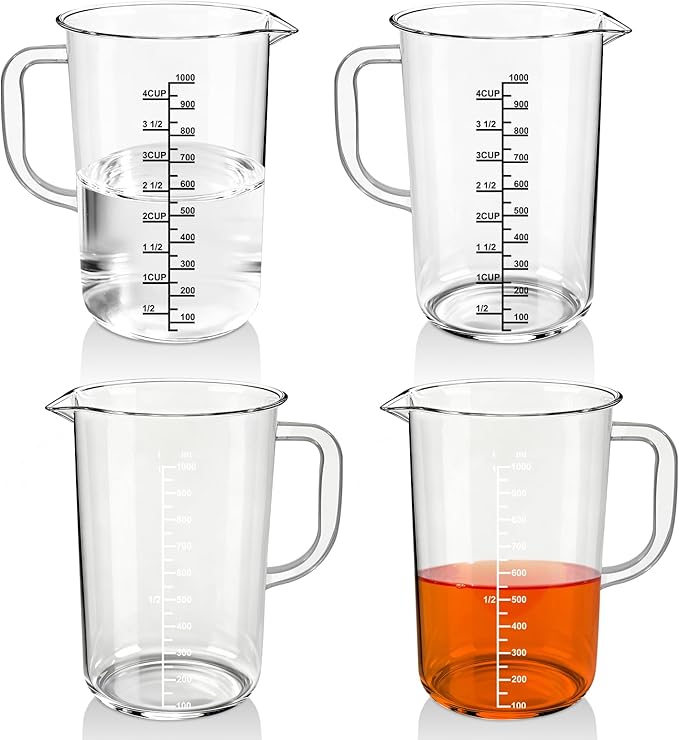 Plastic Measuring Cups - 4 CUP 4PCS Liquid Measuring Cups with Handle and Spout,Multiple Measurement Scales Acrylic Material Measure Cups (4CUPX4)