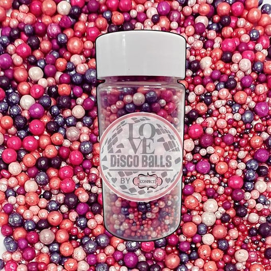 Confect Love Pink & Purple Disco Ball Sprinkles – Edible Metallic Sugar Pearls for Cake & Cupcake Decorating | Decorative Sprinkles Mix for Birthday, Baby Shower & Party Desserts | Vegan, Gluten-Free, Nut-Free, Soy-Free, Dairy-Free, Palm Oil-Free- 4.2 Oz