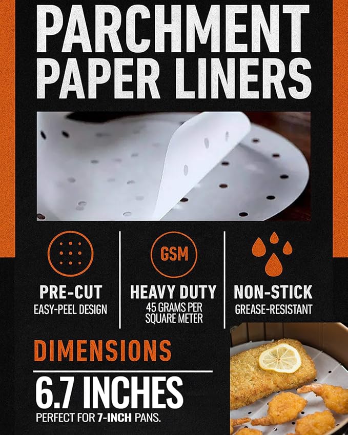 6.7 inch Parchment Paper Rounds, Round Sheets for Baking, Hamburger Patty, Tortilla, Dumpling, Gyoza, For Air Fryers, Springform Pans, Steamers, Non Stick Small Pre-cut Paper Liners