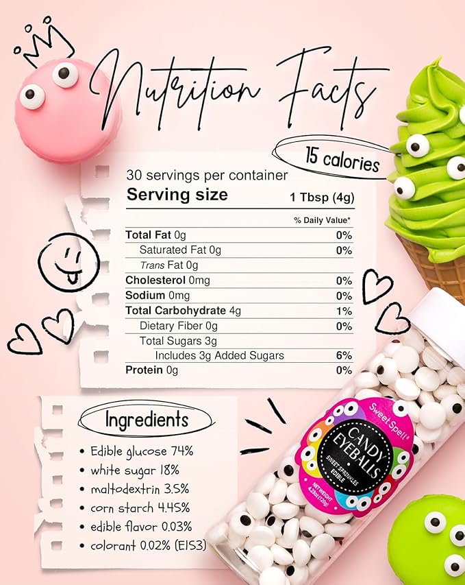 Sweet Spell Candy Eyeballs - 260 Edible Candy Eyes Sprinkles for Decorating Halloween Cookies, Cakes, Cupcakes, and Baking (120g/4.2oz, 10 mm)