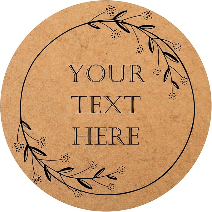 150,200Pcs Kraft Custom Sticker Labels Round Customized Labels Wreath Designs Personalized Stickers for Food Jars Gift Essential Oil Bottles Storage Bins(Kraft Paper 7)