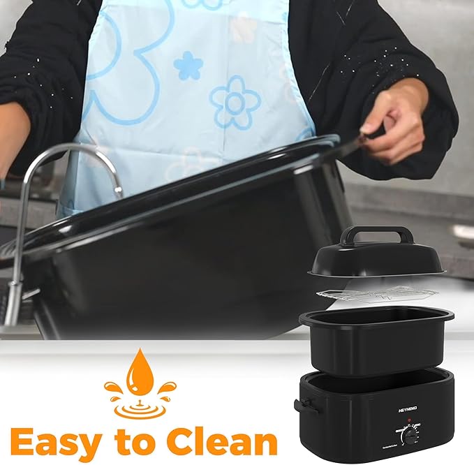 Roaster Oven 26Qt,1450W Electric Turkey Roaster Oven Buffet with Self-Basting Lid, Removable Pan and Rack, Cool-Touch Handles, Stainless Steel, Black