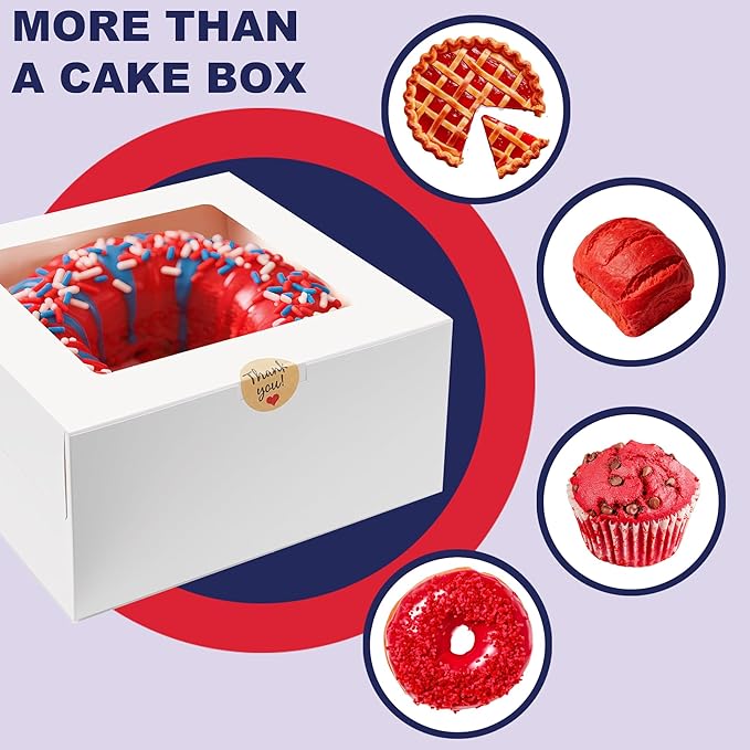8x8x4 Inch Cake Box With Cake Boards, 12 Pack Easy To Assemble 8 Inch Bakery Boxes With Window, White Pastry Boxes For Baked Goods, Bakery Packaging For Charcuterie, Home Bakery Business Essentials