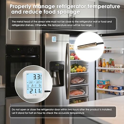 2Packs Digital Freezer Thermometer Fridge Temperature with Alarm, Backlight, Magnet, Power On/Off, Max/Min Temperature for Home, Restaurants, RV, External Sensor, AAA Battery (2)