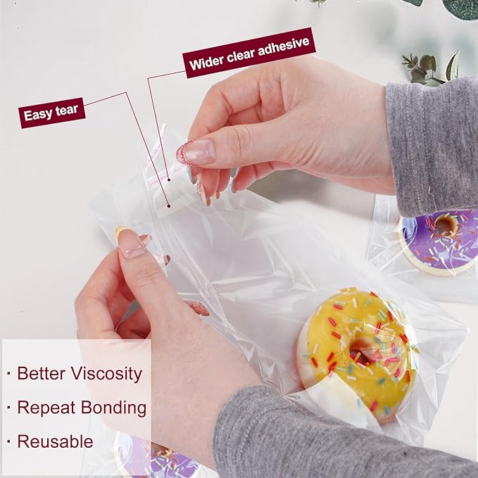 200PCS Clear Self-Sealing Cellophane Bags - 6x9 Inches, Resealable Cookie, Candy & Bread Bags - Perfect for Parties, Gifts & Bakery Uses