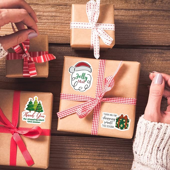 Wailozco 200 PCS Jolly Mail Cute Christmas Hat Stickers,Cute Small Business Envelopes Stickers for Packages/Handmade Goods/Bags ,Christmas Theme Shop Seals