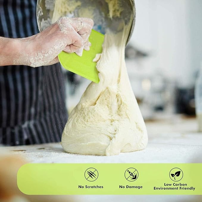 SURDOCA Dough Scraper Bench Scraper - 3P 8.3x5.5" Plastic Flexible Bowl Scraper, Sharp Edge & Angles Cake Scraper. Non-Slip Bakeware Decorating Tools Sculpting & Modeling Tools - Pure White