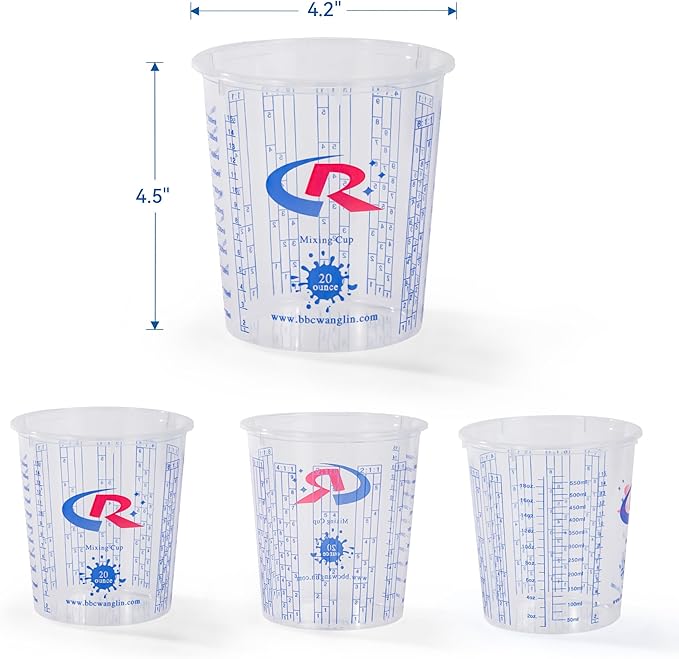 Paint Mixing Cup 20 Ounce, Accurate Measurements in Ratios and OZ. and ML, 12PCS Plastic Graduated Measuring Cups for Paint, Resin, Epoxy, Acrylic, Pigments, Art