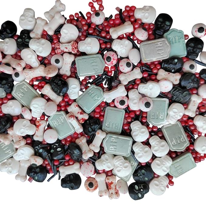 1 Bottle Candy Eyeballs Bloody Red Eyes Dog Bones Cake Cupcake Toppers Cookie Decorations Edible Dessert Sprinkles Mix for Halloween Cake Cupcakes Decoration