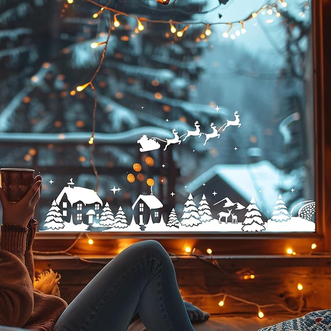 Christmas Stencils for Window Glass Large Christmas Window Stencil Reusable 58.5” Winter Forest House Village Holiday Stencils for Painting on Window Glass Wall Doormat Wood