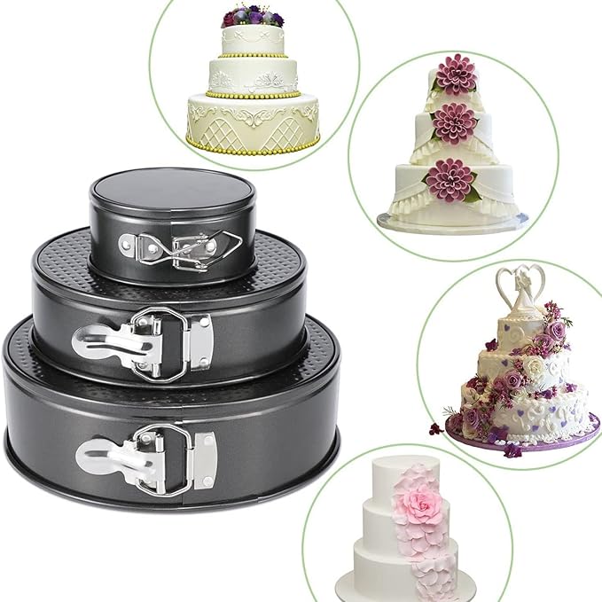 3Pcs Cake Pan Set,Cake Pan Set of 3 - Nonstick Leakproof Round Cheesecake Pan with Removable Bottom,Prevent Sticking Round Springform Pan with Removable Bottom Baking Tool(20/22/24)