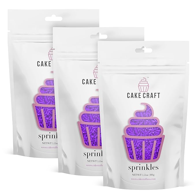 Cake Craft Purple Sugar Strand Sprinkles (Jimmies) – 3-Pack (100g Each) | Vibrant Purple Sprinkles for Cakes, Cupcakes, Cookies & More | Bold Color & Sweet Crunch