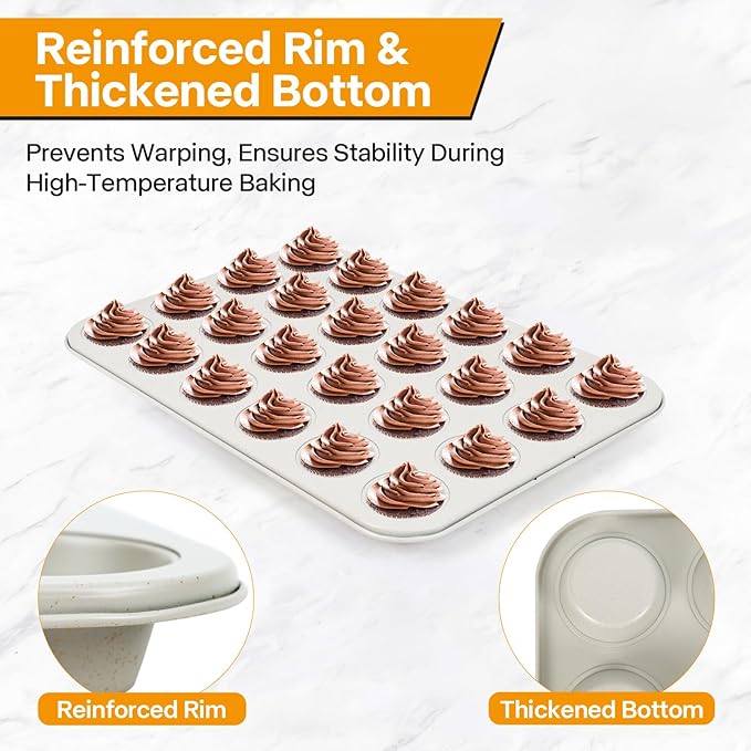 2-Pack 24-cup Beige Miffin Pan, Non-Stick Cupcake Muffin Tin, Ceramic Coating Safe Baking Cupcake Pan