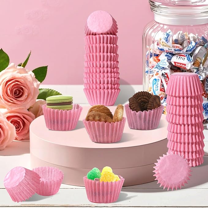 1000pcs Mini Cupcake Liners for Baking 1inch Muffin Liners Small Truffles Chocolate Cupcake Wrappers Small Candy Paper Cup Making Supplies for Wedding Birthday Holiday Party Baby Shower,Pink