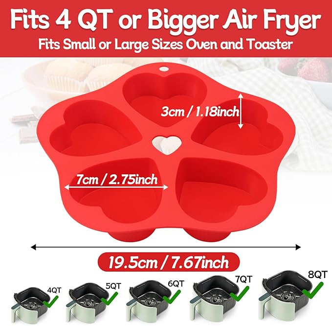 Silicone Air Fryer Muffin Pan Egg Bite Heart Mold for Oven Baking,1 pcs With 100bags Mini Muffin Tins Cups Cake Pan Tray for Air Fryer Liners Basket Accessories Baking Muffin Cakes Pancake