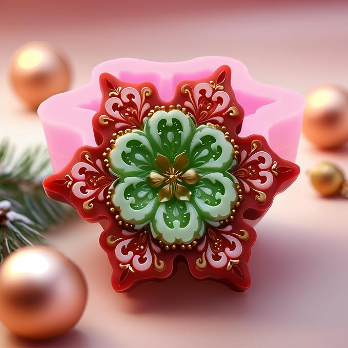 Snowflake Silicone Molds Christmas Snowflake Soap Molds Snowflakes Candle Mold 3D Christmas Silicone Chocolate Mold for Making Soaps Candles Bath Bomb Cookie Cake Candy Chocolate Muffins Ice(4 Pink)