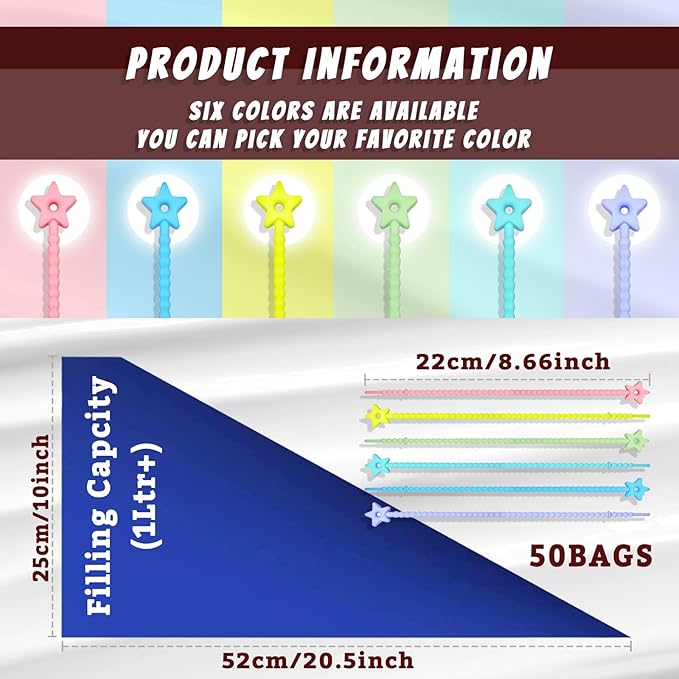 FantasyDay Disposable Large Piping Bags, 50Pcs 20 Inch Anti-Burst Pastry Bags Extra Thick Cake Decorating Bag with 6 Bag Ties- Tipless Icing Piping Bag for Cream Frosting Cookie Decoration Supplies
