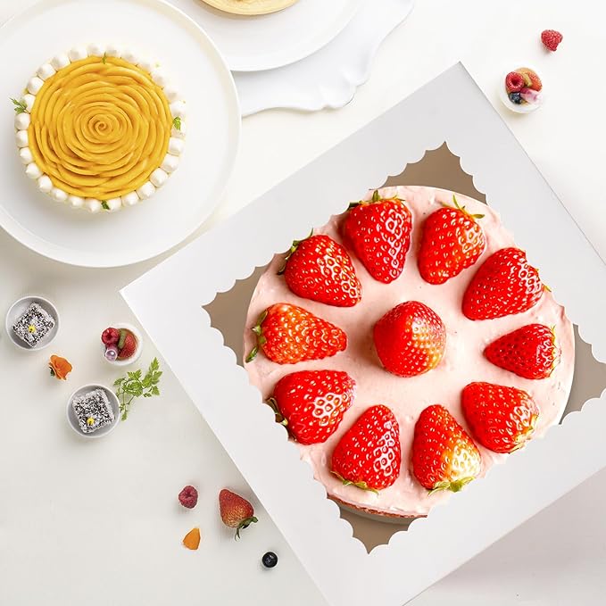 15pcs Cake Boxes,10 * 10 * 8 Inch White Bakery Box with Window for Cake, Cupcakes, Donuts, Cookies, Pie to Use on Birthday Party, Wedding,Tall Dessert Cardboard Boxes