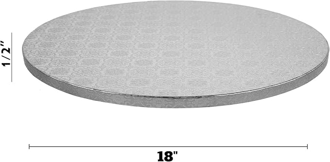 O’Creme Cake Board, Silver Foil Round Cake Circles with Gorgeous Design, Sturdy & Durable 1/2” Thick Cake Drums, Round Cake Boards with 18” Diameter, Pack of 5 Disposable Cake Drums