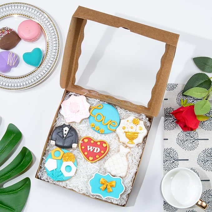 15pcs 8x8x2 Inches Brown Bakery Boxes with Window - Perfect for Cookies, Chocolate Covered Strawberries, Cakesicles & More