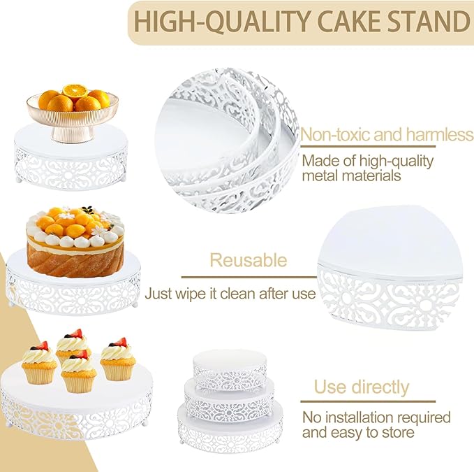 3 Set White Cake Stand，Dessert Cupcake Pastry Candy Display Plate for Party，Elegant Round Cylinder Columns tables for Weddings Cake Stands，Plant Tables，Birthday Party