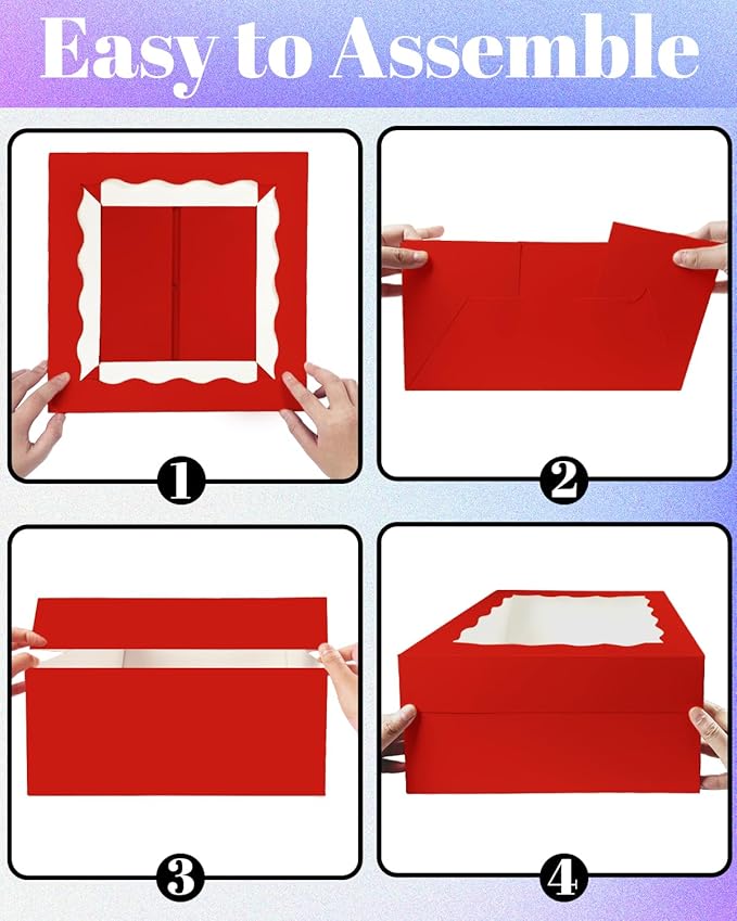 Bakepacker 36pcs 12x12x6 Inches Cake Boxes with Window 18-Packs Red Cake Boxes 12 Inch Bakery Boxes (18 Cake Boxes +18 Cake Boards)