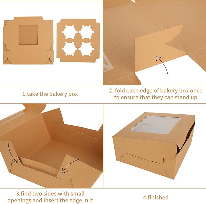 QTLCOHD 100Pcs Cupcake Boxes 4 Count Cupcake Containers 6x6x3 Inch Brown Cupcake Box Bulk for Cupcakes Muffins Cookies Pastries