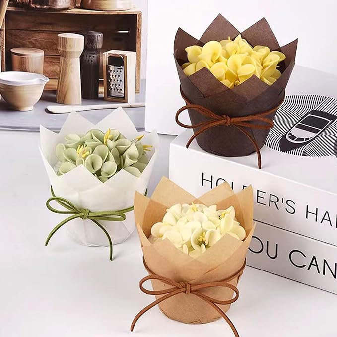 50 Pieces Cupcake Liners for Baking-2-1/4" x 4" Natural,Brown,White 3 colours for Wedding, Birthday Party, Standard Size, Natural Color (White)