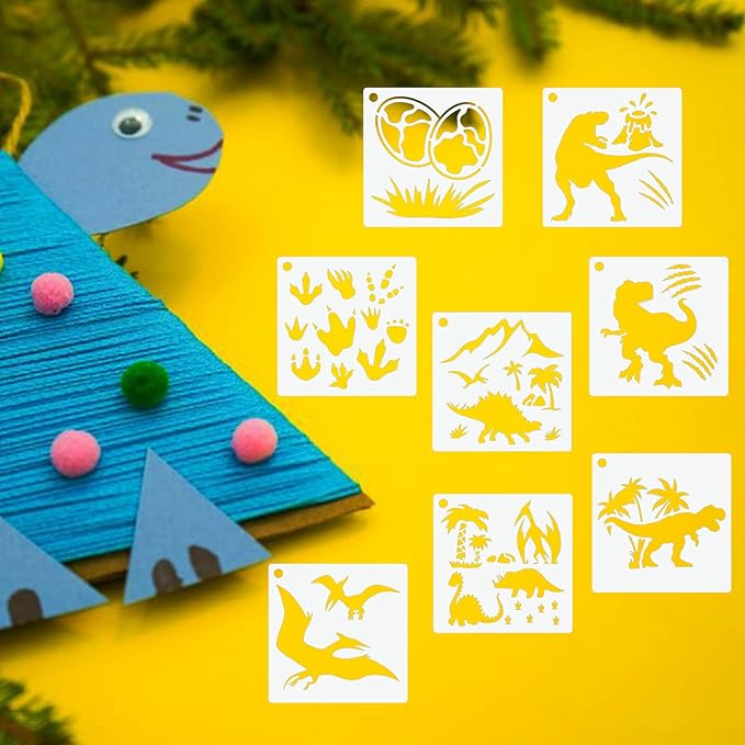 80 Pcs 6 x 6 Inch Stencils for Painting on Wood, Reusable Dinosaur Animal Mountain Plastic Stencils DIY Craft Paint Template Set for Wall Card Rock Home Decor