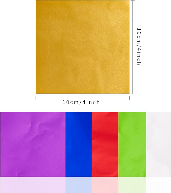 600pcs Aluminium Foil Paper Chocolate Candy Wrappers Wrapping Papers Square Sweets Lolly Paper Food Candy Tin Foil Wrappers for Candy Packaging Decoration (4 by 4-Inch) 6 Colors