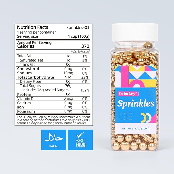 Gold Sprinkles for Cake Decorating 3.5 Ounces, Edible Gold White Silver Sprinkles for Cupcake Topper, Cookiess, Perfect for Wedding, New Year’S Eve Party (Gold Pearl)