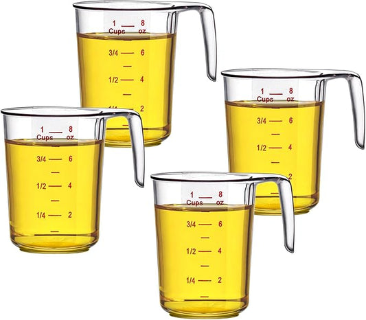 Amazing Abby - Melissa - 8-Ounce Plastic Measuring Cup (4-Pack), 1-Cup (1/4-Quart) Food-Grade Measuring Cup, Unbreakable, Stackable, Dishwasher-Safe, Great for Oil, Vinegar, Flour, and More