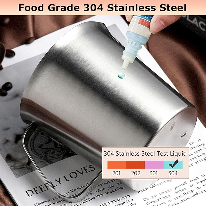 Stainless Steel Pitcher with Lid, 70 oz Large Metal Measuring Cup with Handle, 8 Cup Milk Frothing Jug 2 Liter Water Pitcher for Coffee Latte Art Cappuccino Espresso Machine Accessories