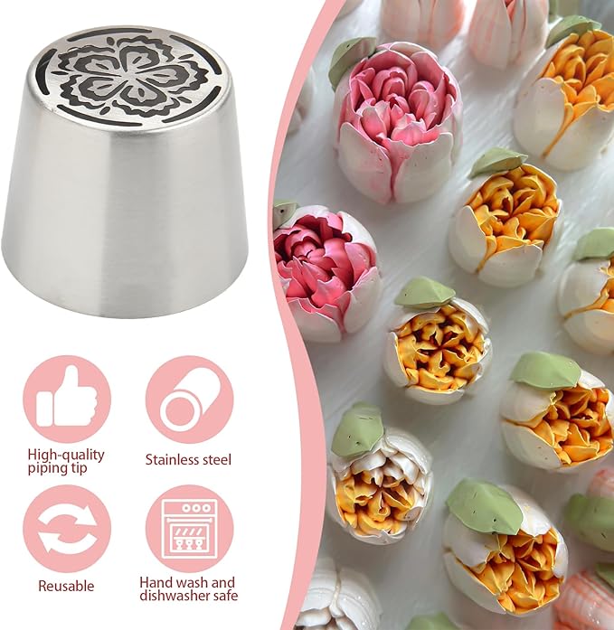 Extra Large Russian Piping Tips for Marshmallows Stainless Steel Flower Frosting Nozzles many styles Cake Decorating Baking tool for Buttercream, Cupcakes Cookies(SL45)