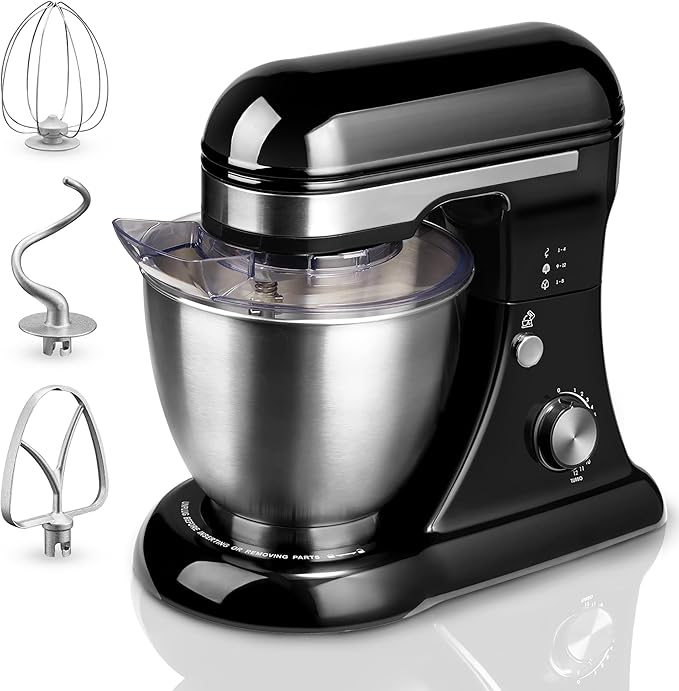 4.8QT Stand Mixer, 12-Speed Electric Kitchen Mixer with Tilt-Head, Stainless Steel Bowl, Egg Whisk, Dough Hook & Beater – Lightweight, Compact for Small Kitchens (Black)