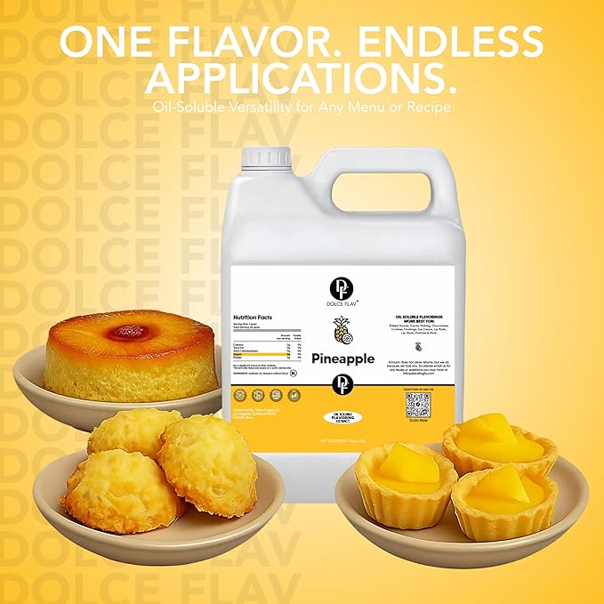 Dolce Flav Pineapple Extract – 1 Gallon Oil-Soluble Kosher, Sugar-Free, Concentrated Pineapple Flavor for Candy, Chocolates & Desserts