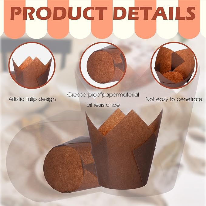 600 Pcs Tulip Cupcake Liners Baking Cups Muffin Baking Cupcake Liners Wrappers Greaseproof Tulip Cups Holders for Party Wedding Birthday Baby Showers (Simple Style)