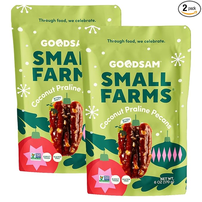 GoodSAM Coconut Praline Pecans | Holiday Snack | Non-GMO | Gluten-Free | Direct Trade | Supporting Small Family Farms | 6oz Pack of 2