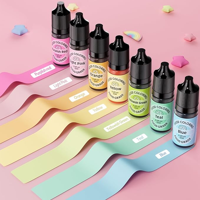 Cherrysea Food Coloring for Cake Decorating Macaron Edible Food Dye for Baking Royal Icing Cookie Supplies Gluten Free 7x12ml Food Grade Liquid Food Color Kits, 0.4 Fl. Oz/Bottles