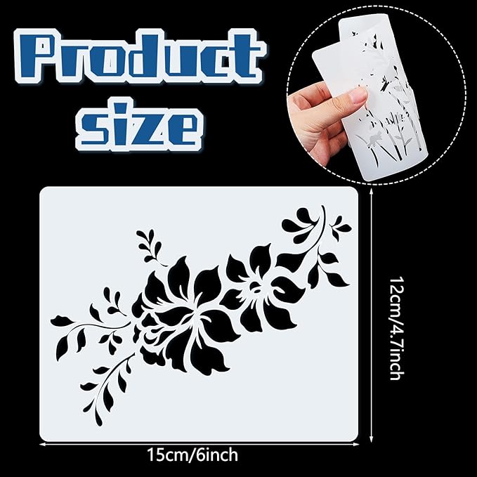 Marspark 20 Pieces Wildflower Stencils for Painting Template Flower Wall Stencils Reusable Spring Templates PET DIY Drawing for Painting on Wood Wall(Rectangular Style)